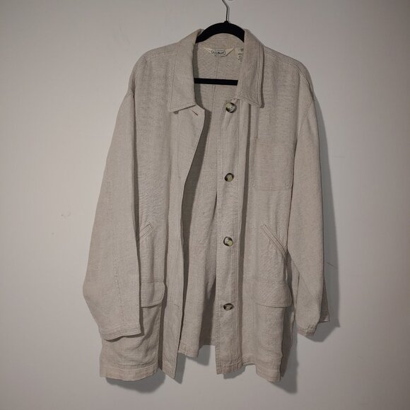 Vintage L.L. Bean 100% Linen Utility Coat Jacket Size XL Regular Cream - Picture 5 of 9